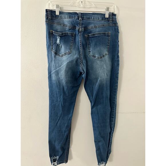 Forever 21 Jeans Women's 27 Dark Wash Denim Skinny Distressed High Rise - Picture 3 of 8